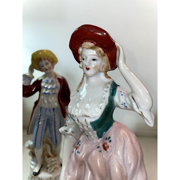 Vintage Made in Japan Porcelain Victorian Man & Woman Figurines 10" Hand Painted - Picture 13 of 16